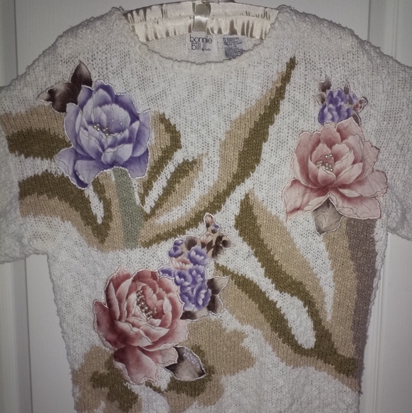 VINTAGE BONNIE & BILL SWEATER WHITE  BEADED  LARG - Picture 2 of 4